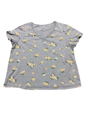 Old Navy Daisy Floral Print Grey V-Neck Everywear Tee Junior L